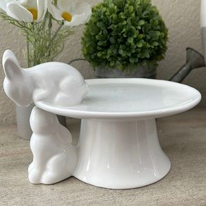 Farmhouse Cottage Easter Spring bunny bunnies footed serving plate